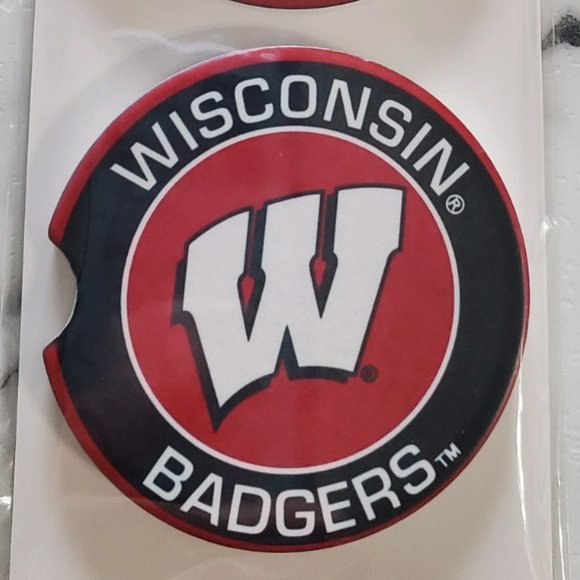 Wisconsin Badgers Set Of 2 Ceramic Car Coasters - Picture 2 of 5